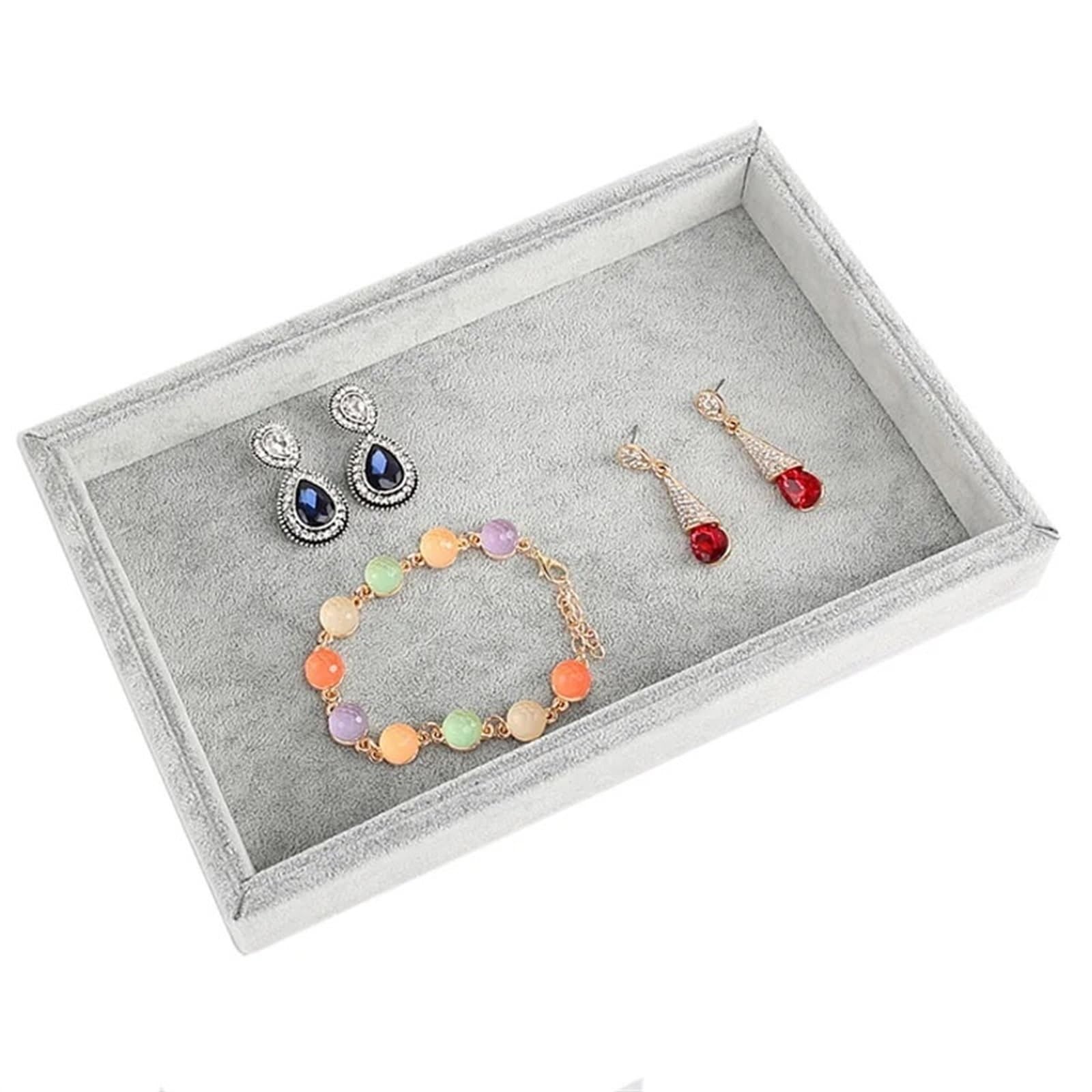 ESTDKMNOS Portable Jewellery Case， Velvet Jewelry Storage Tray Multicolor For Earrings Rings Necklaces Pendants Bracelets(Grey)