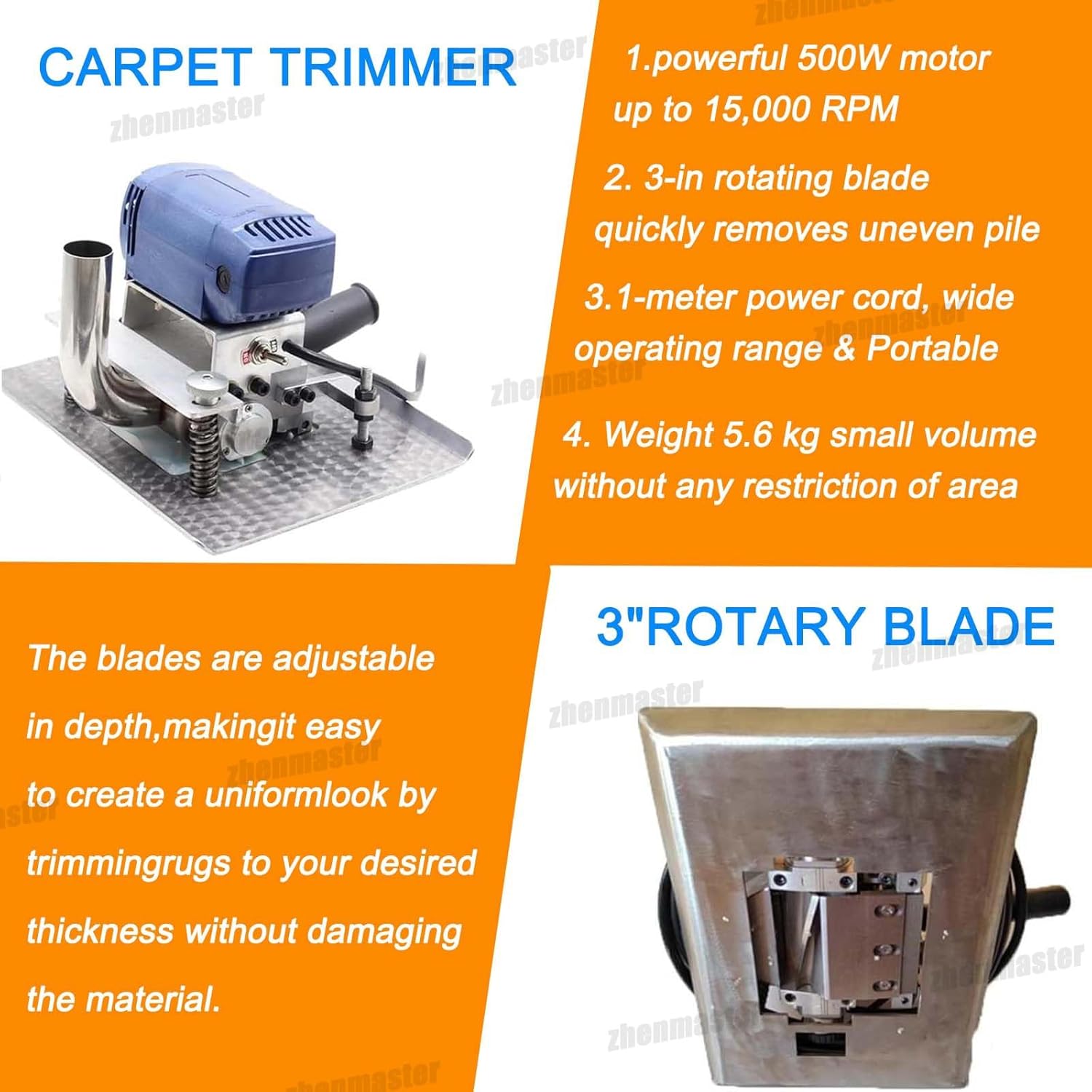 Multi-purpose Electric Carpet Shearing Machine, 500w Portable Flatbed Rug Trimmer with High-Speed 3-Inch Blade & Adjustable Roller, For Carpets, Rugs & Woodworking Planing