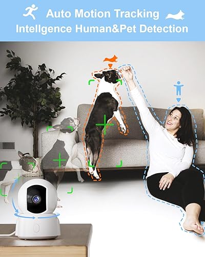 Miniatura 2 de Golspark Cámara de seguridad interior 2K, cámara para mascotas para seguridad del hogar, cámara para perros PanTilt, seguimiento de movimiento,