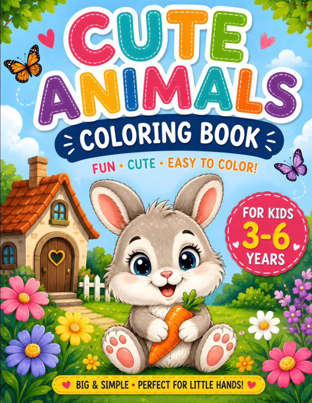 Cute Animals Coloring Book: Fun and Easy Cute Animal Coloring Pages for Kids Ages 3-6