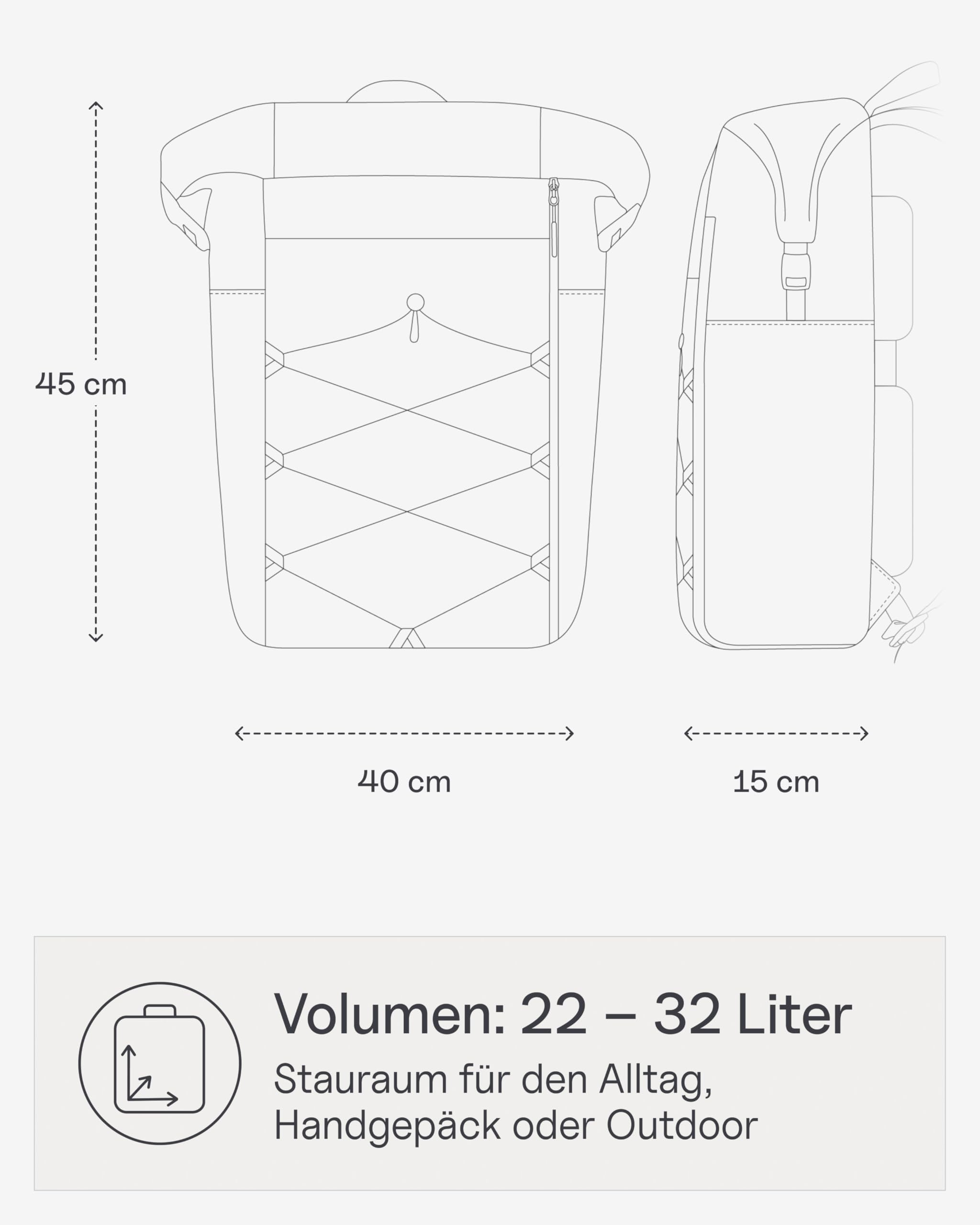 Kapten & Son Rucksack Yoho Stone Grey 24-30 L | Rolltop Rucksack Damen & Herren Grau | Handgepäckrucksack mit 14 Zoll Laptopfach & seitlicher Öffnung | Backpack ideal für Reisen, Uni, Arbeit, Sport