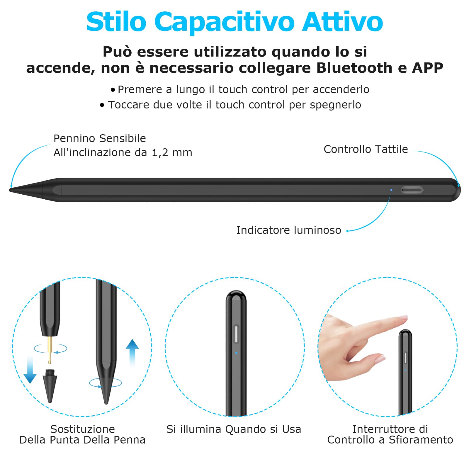 CC Store Penna per Apple iPad(2018-2025), Stylus Pen Ricarica Rapida & Sensibile all'Inclinazione & Rifiuto del Palmo, Compatibile iPad A16 11/10/9/8/7/6, Air M3/M2/5/4/3, Mini 7/6/5, Pro 12.9/11/13