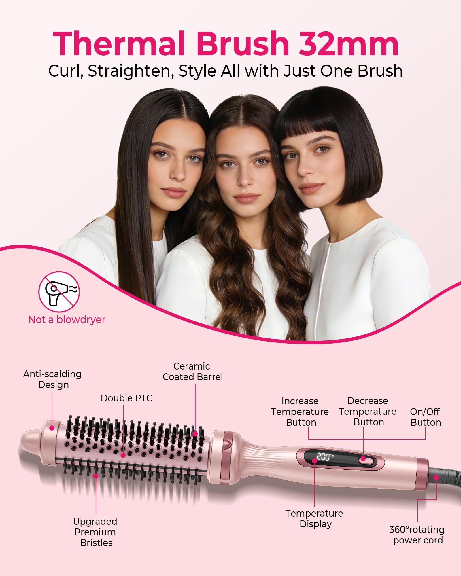 UKLISS Szczotka termiczna 32 mm Thermal Brush szczotka do włosów [160-200℃]