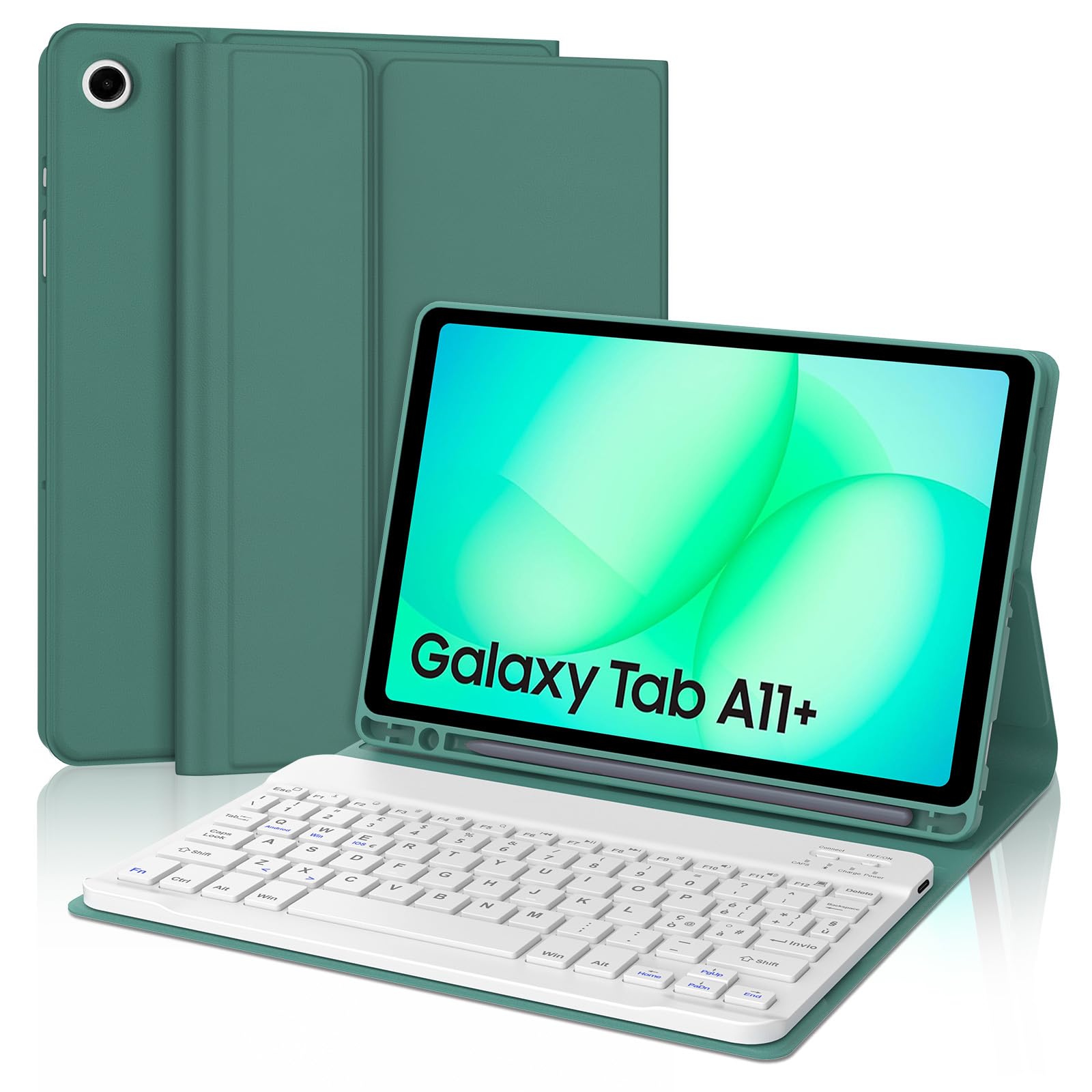 IVEOPPE Tastiera Cover per Samsung Galaxy Tab A11 Plus 2025/Tab A9 Plus 2023 11 Pollici, Italiano QWERTY, Bluetooth Staccabile Custodia con Portapenna, Verde Scuro