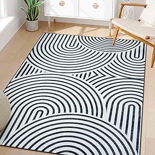 LIVEBOX Washable Black and White Rug 5x7 Area Rugs for Living Room Non S...