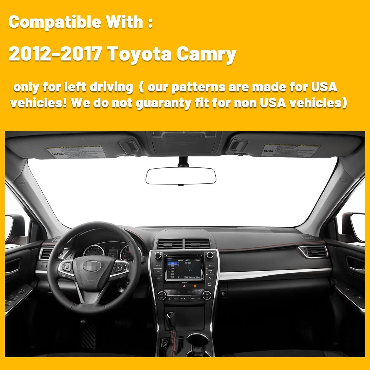 Dashboard Dash Board Cover Mat Pad Carpet Non-Slip Custom Compatible with Toyota Camry 2012 2013 2014 2015 2016 2017 Protector Sunshield (Black Trim)