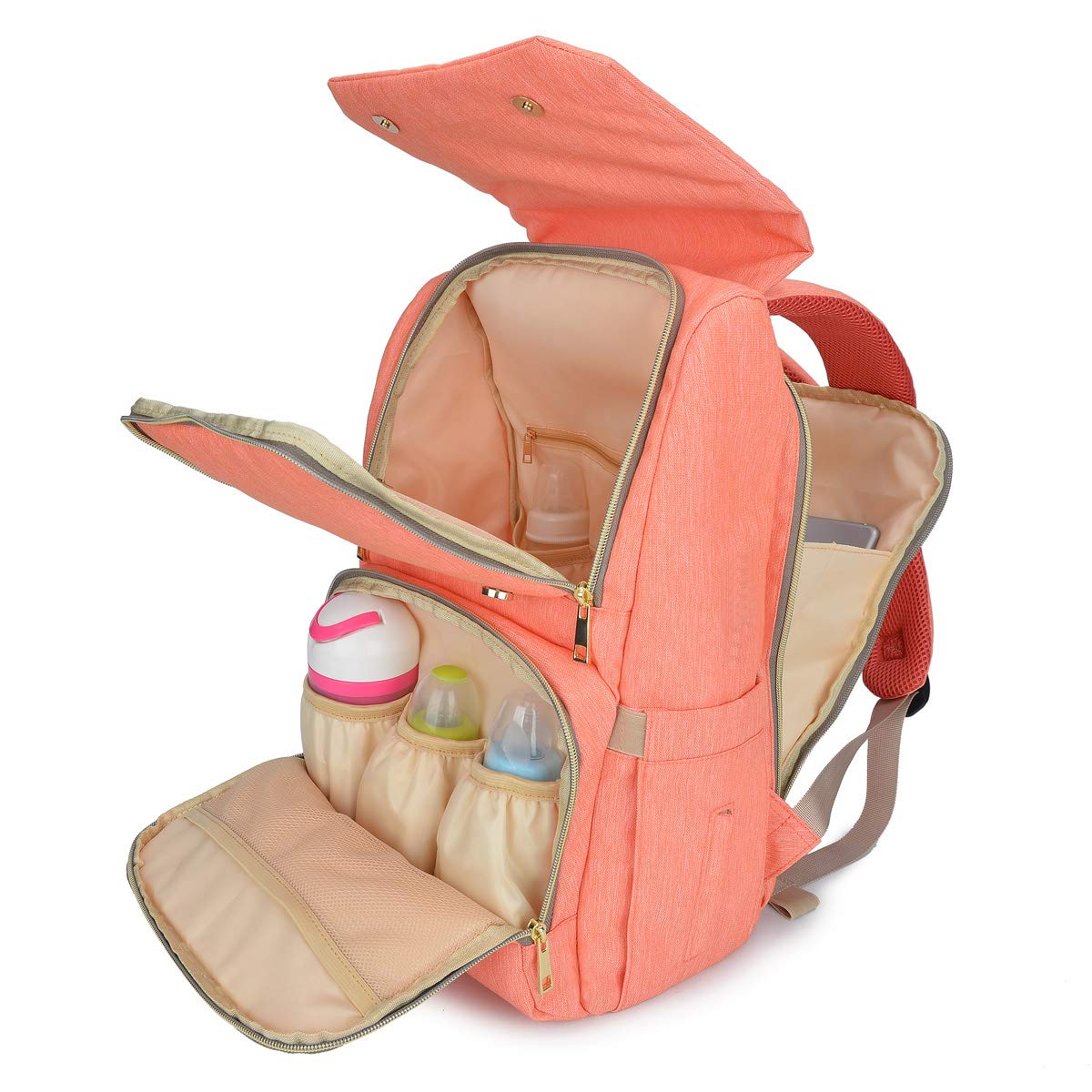 Qimiaobaby Baby Nappy Changing Bag Backpack, Large Capacity Diaper Bag for Mom and Dad with Laptop Compartment and Stroller Hooks (Pink)