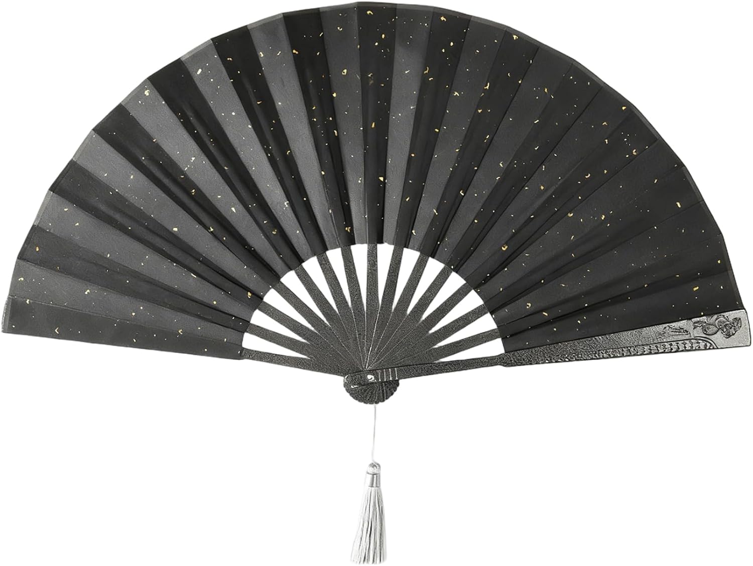 Metal Folding Fan Chinese Style Aluminum Alloy Hand Fan Foldable Traditional Black Silk with Cloud Dragon Pattern, 12.8x23.6 Inch