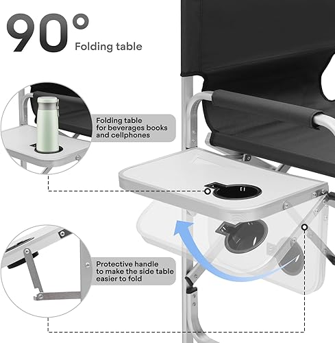 Miniatura 4 de Athena Collection Silla de directores de 44.5 pulgadas de alto, silla plegable para artista de maquillaje con mesa lateral, soporte para tazas,
