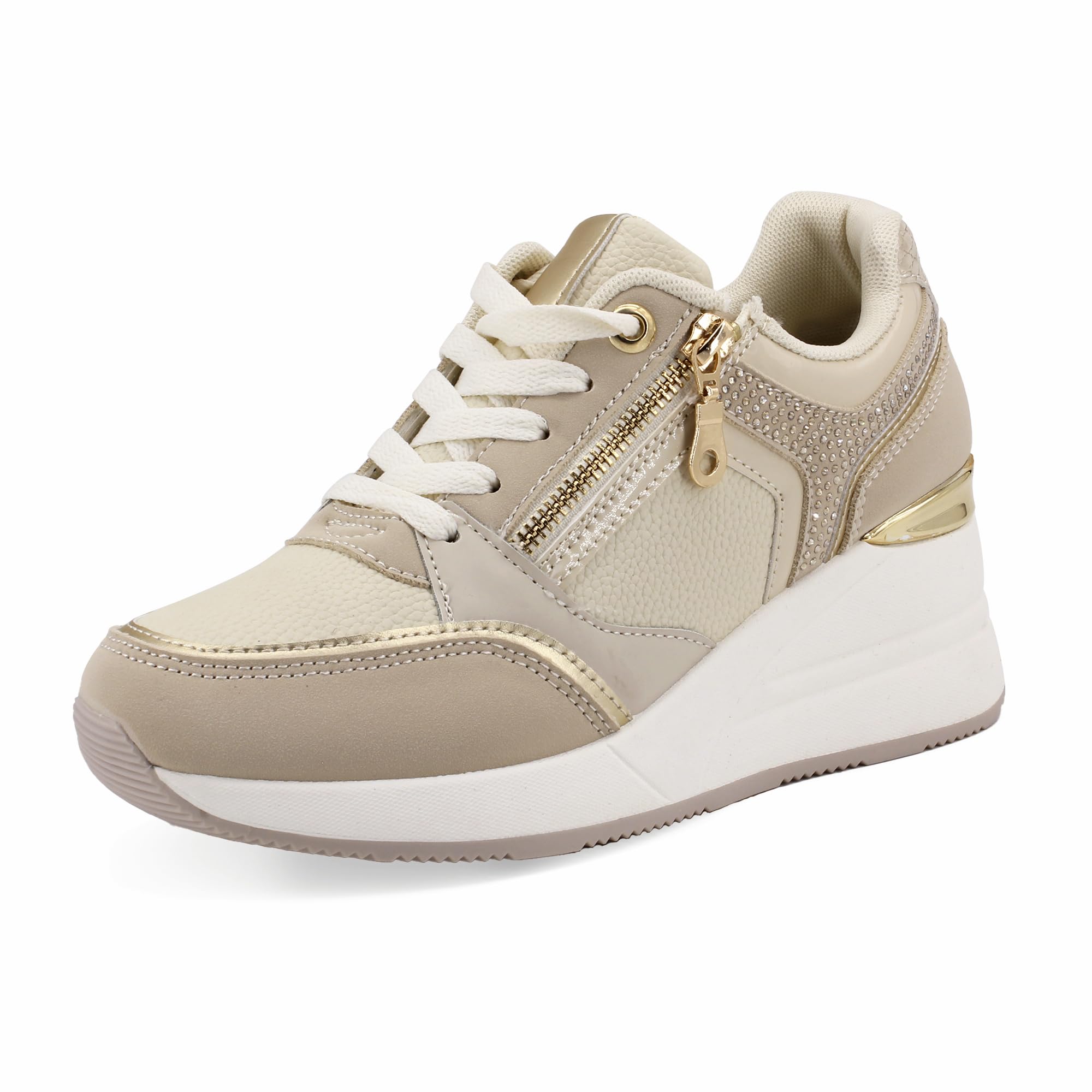 JOMIX Scarpe da Ginnastica Donna con Zeppa Sneakers Eleganti con Cerniera Laterale e Suola Spessa Comode per Camminata Quotidiana