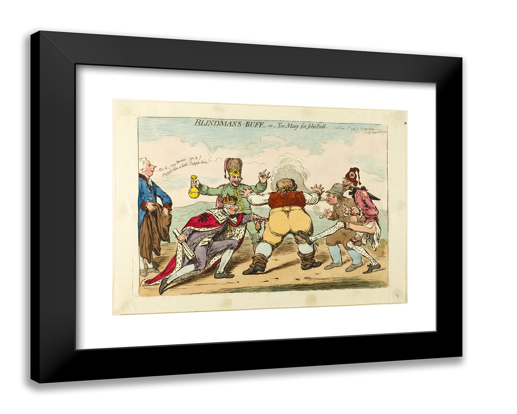ArtDirect James Gillray 24x20 Black Modern Framed Art Print Titled Blindman's Buff or Too Many for John Bull