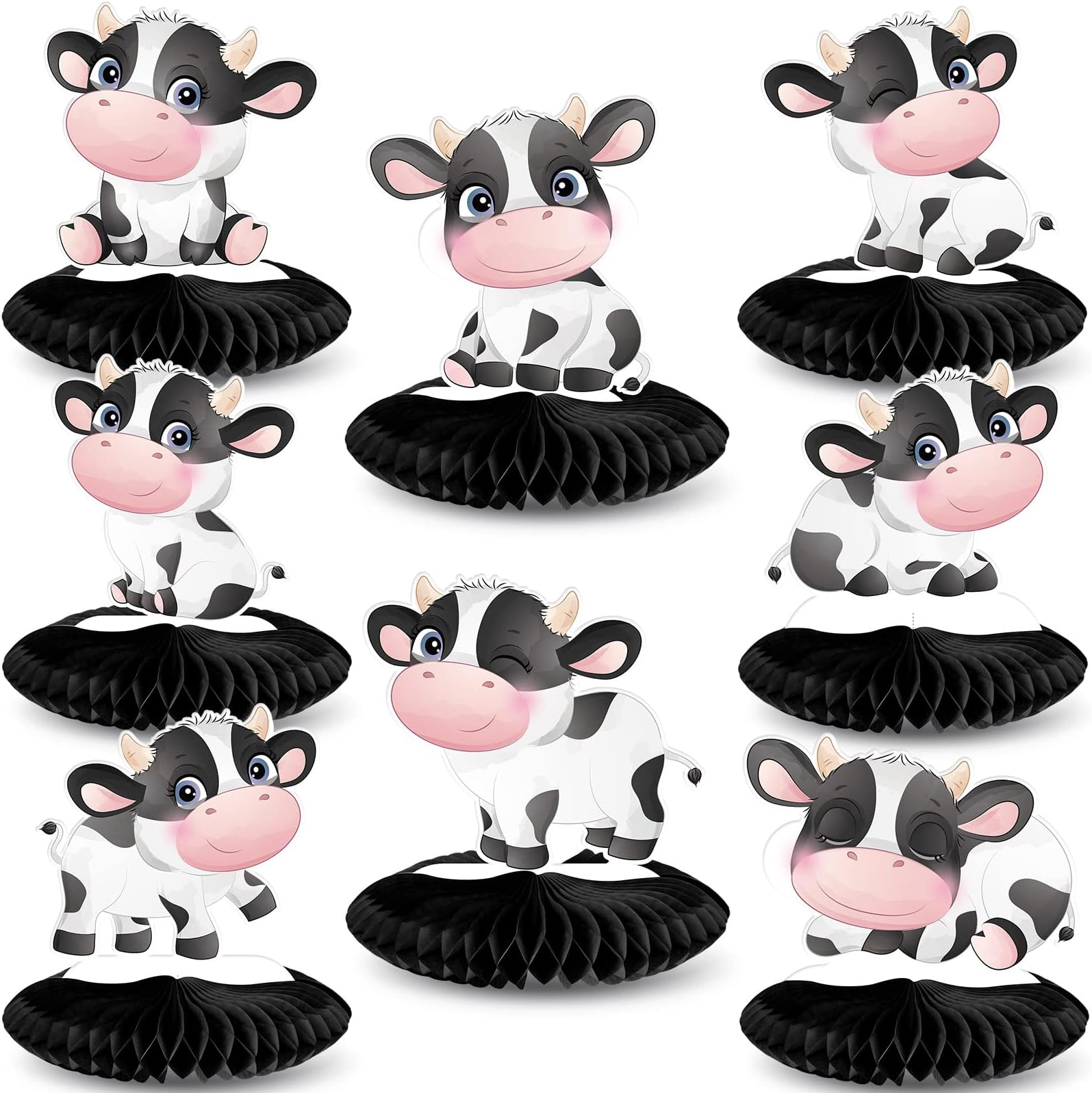 Outus 8 Pieces Cow Honeycomb Centerpieces 3D Cow Party Decoration for Tables Farm Animal Barn Party Supplies for Western Theme Birthday