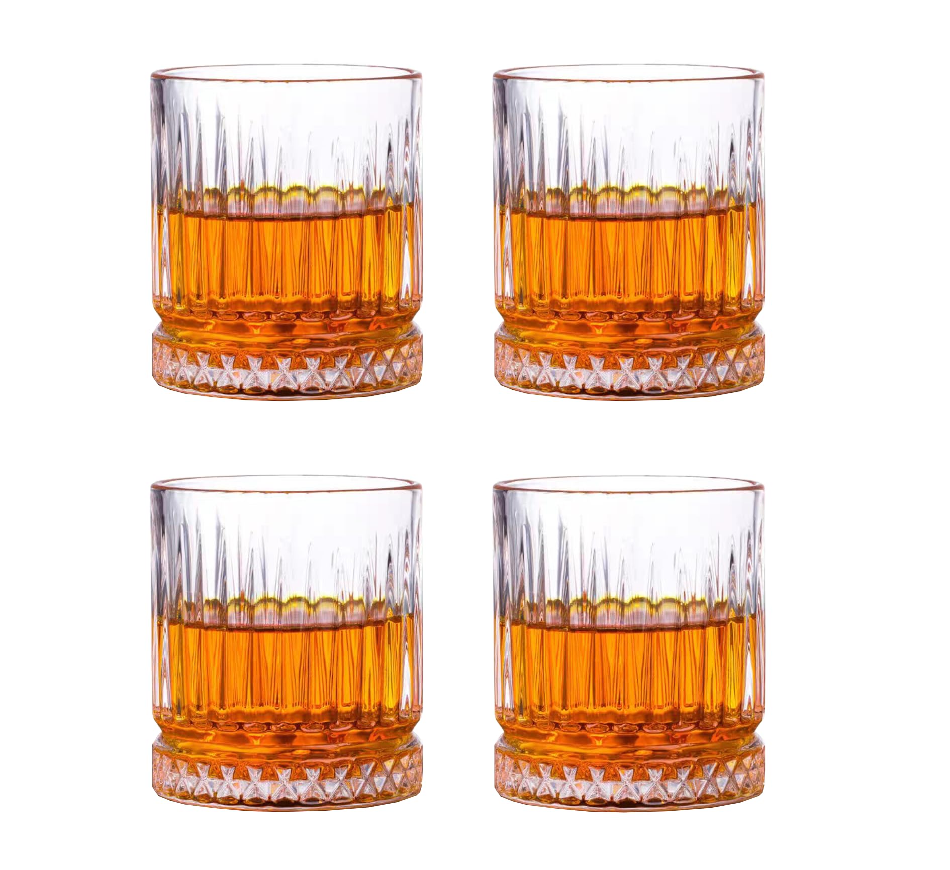 Crystal Whiskey Glasses, 300ml 4PCS Lead Free Hand Blown Crystal, Perfect for Scotch, Bourbon, Manhattans, Old Fashioned's, Cocktails(Stripe)