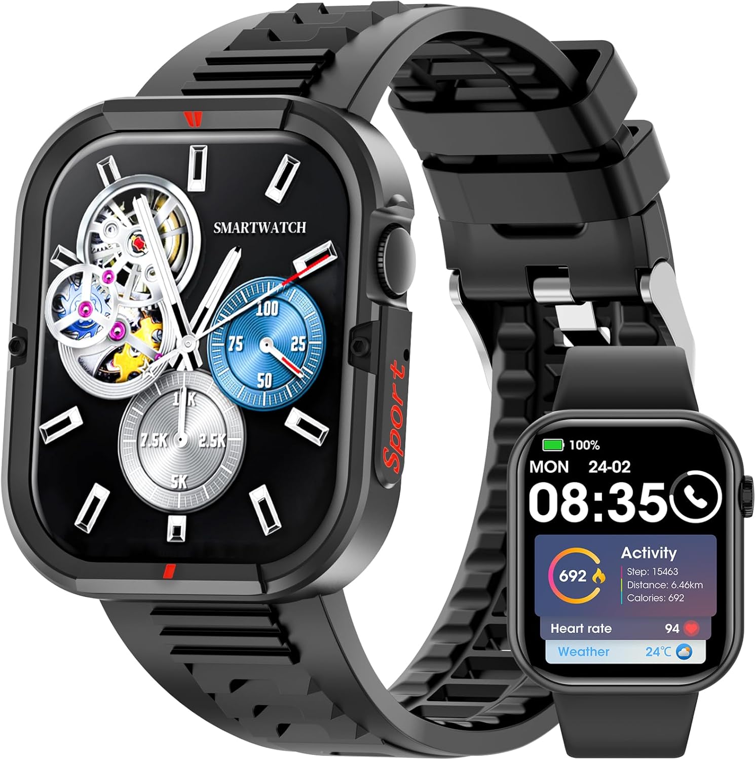 Hwagol Smart Watch(Answer/Make Call) 1.85″ Outdoor Sports Smart Watches for Men Women with Heart Rate/Sleep Monitor 100+Sports Modes Smartwatch Step Calorie Counter Fitness Watch for Andriod iPhone