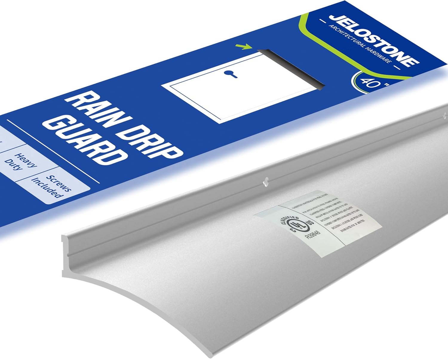 40" L x 2.5" W Commercial Grade Door Rain Drip Guard(Aluminum) - UL Rated Over Door and Window Drip Cap Rain Deflector - Drip Edge Roof Rain Diverter Guards House - JS-346RD, Clear Anodized