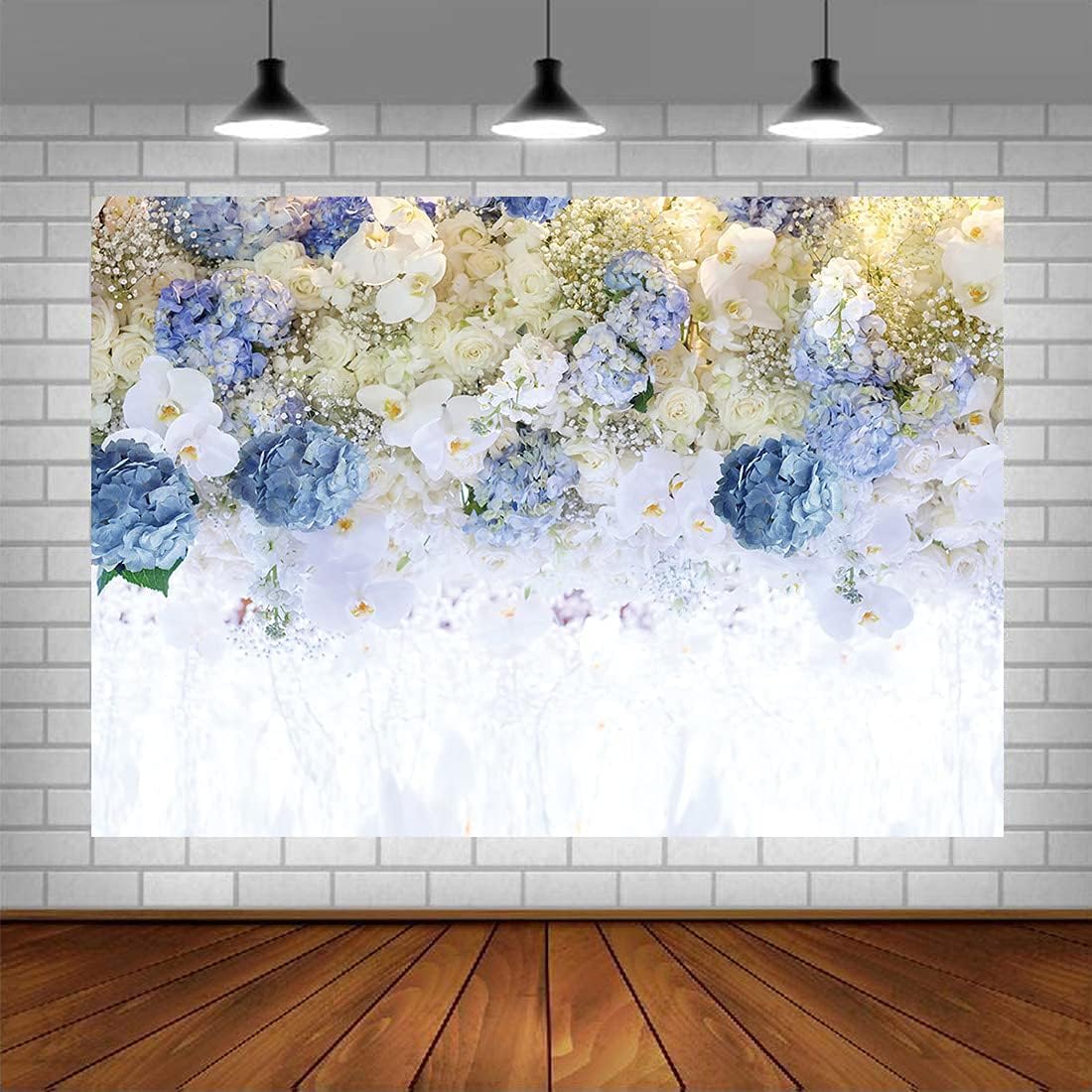 9x6ft White Blue Flowers Rose Floral Wall Theme Photography Backdrops Wedding Bridal Shower Party Girl Woman Birthday Party Photo Background Portrait Lovers Annivery Studio Shoot Props