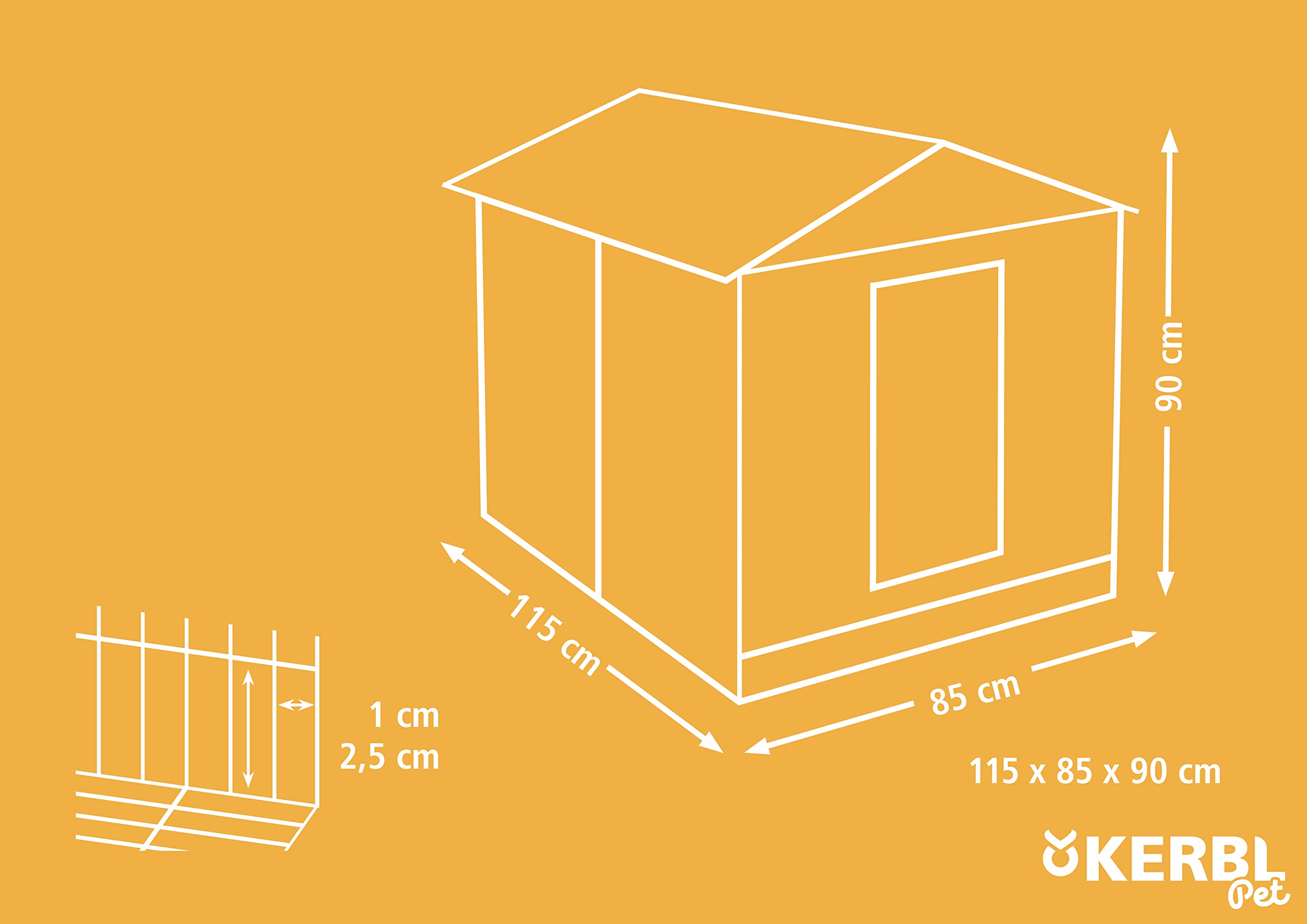 Kerbl Pet Enclos extérieur Appartment Pro, clapier pour Lapins, clapier pour rongeurs, 115x85x90cm, Bois Verni, Toit Robuste, Cadre métallique au Sol, Grande Porte