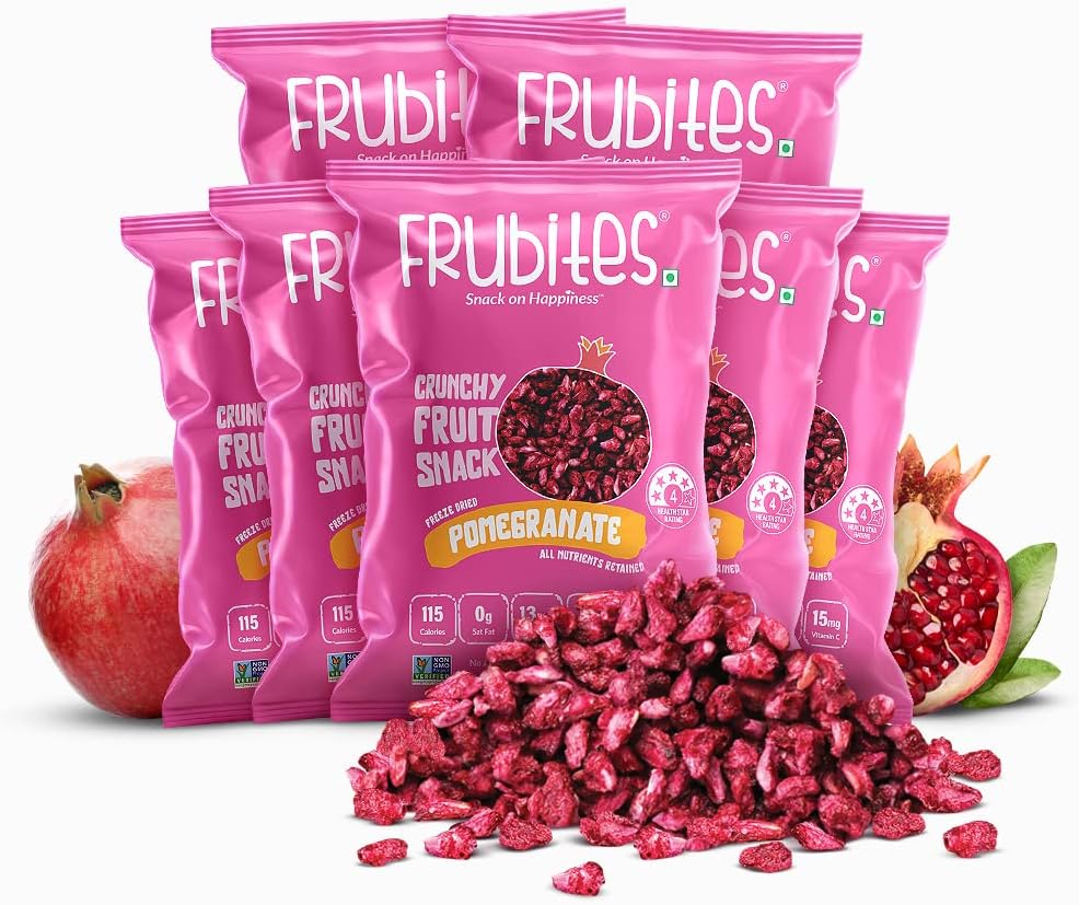 Frubites Pomegranate - Freeze Dried Fruit Snack (Pack of 5, 100 grams), Crispy, Crunchy Pomegranate Snack. No added sugar, Vegan, Gluten-Free Snacks for Kids and Adults