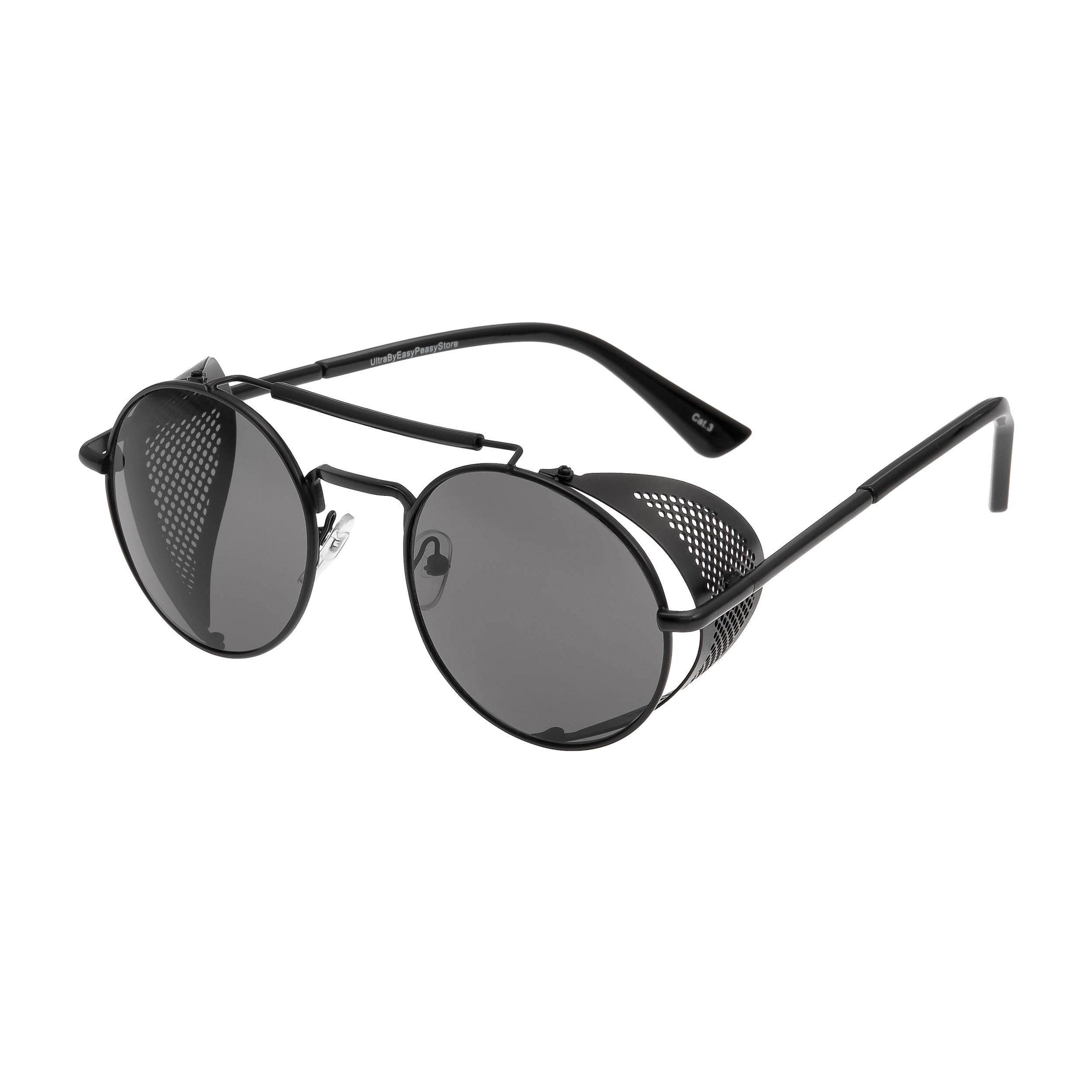Ultrabyeasypeasystore Unisex Black With Black Lenses Ultra Steampunk Deep Blinder Sunglasses Retro Women Mens Round Goggles Metal Gothic Circle Cyber Cosplay Glasses Uv400 Retro Sunglasses Round Glasses Steam Punk