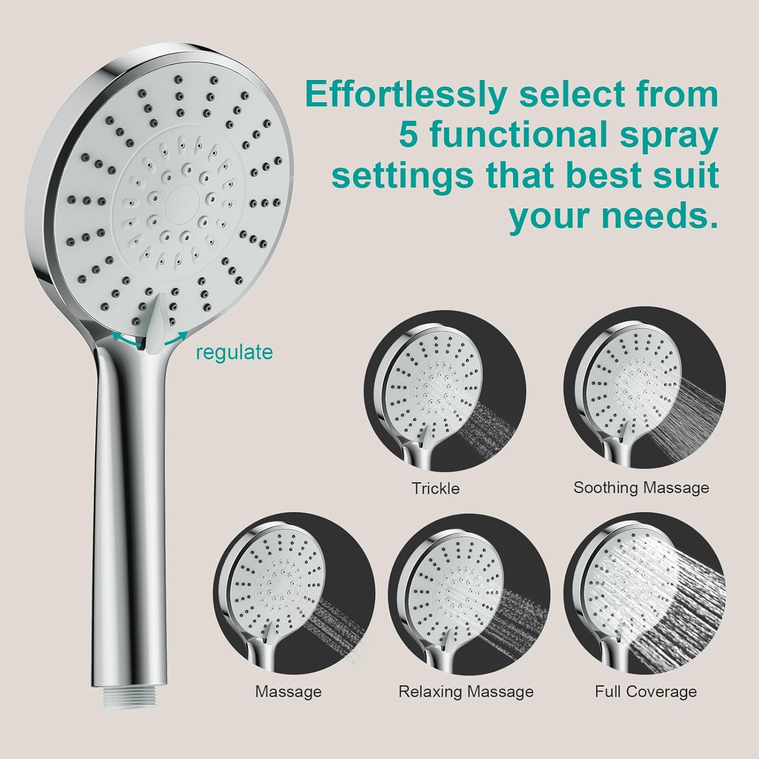 Shower Slide Bar Handheld Shower Head with Hose, 5-Function Hand Shower with Wall Mount，shower slide bar,adjustable height shower head (A-round, Brushed Nickel)
