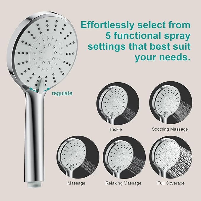 Regadera de Mano con Barra Deslizante y 5 Funciones, Acero Inoxidable, Níquel Cepillado miniatura 6