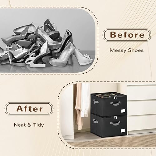 Miniatura 5 de Paquete de 2 organizadores de zapatos para armario, contenedores de almacenamiento grandes para zapatos, caja de almacenamiento de zapatos para