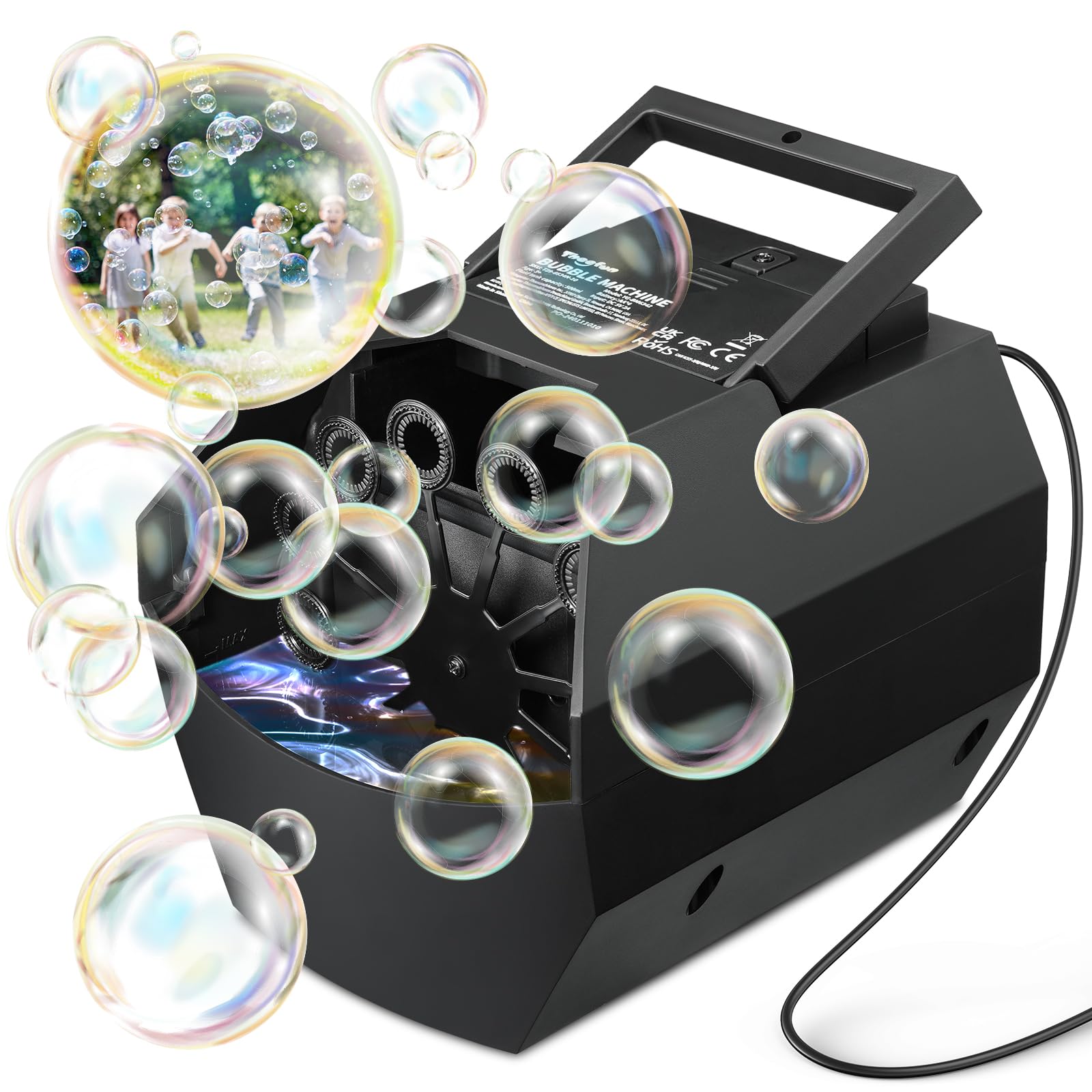 Theefun Bubble Machine: 500ML Automatic Bubble Blower Max 15000 Bubbles per Min for Kids and Toddlers, Battery or USB Operated Portable Bubble Maker for Parties Weddings Birthday Black