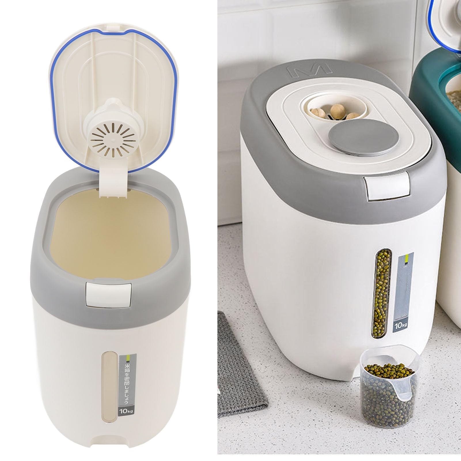 Dispensador de Arroz y Cereales, Contenedor Hermético para Cocina, 10 Kg de Capacidad, Recipiente de Almacenamiento para Encimera