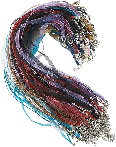 Miniatura 2 de Beadthoven - 100 hebras de cinta de múltiples hebras con 3 bucles, cordón encerado, cinta de organza de aleación, cadenas de cierre de langosta