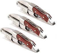 Kit-Home Professional Rosewood Waiter Corkscrew Set of 3 - Durable All-in-One Wine Key for Bartenders & Sommeliers