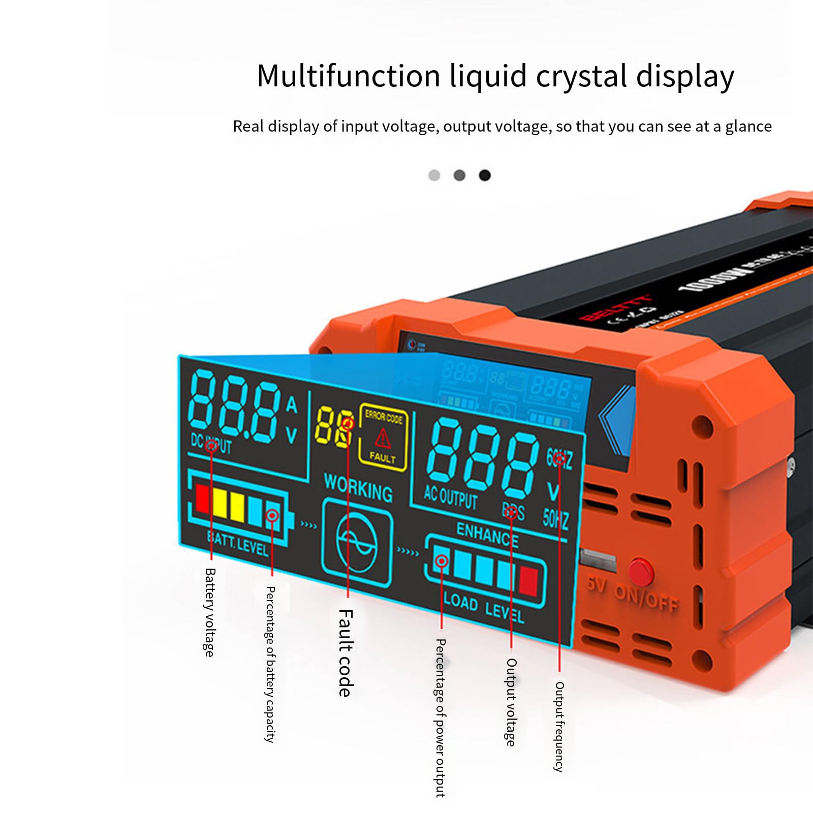 Przetwornica napięcia 12v 220v 1000W 2000W 3000W przetwornica czystej fali sinusoidalnej z wyjściem okablowania wyświetlacz LCD przetwornica napięcia do użytku domowego,3000W