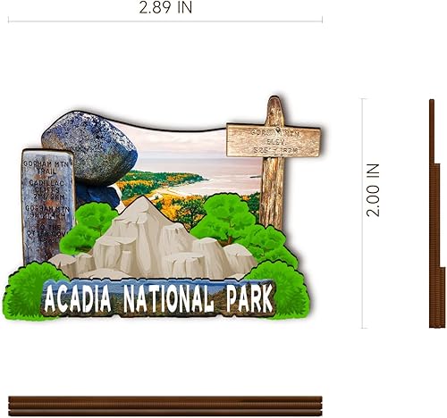 Miniatura 3 de Imán de madera del Parque Nacional Acadia de los Estados Unidos, imanes 3D para nevera, recuerdos coleccionables de viaje, decoraciones hechas a