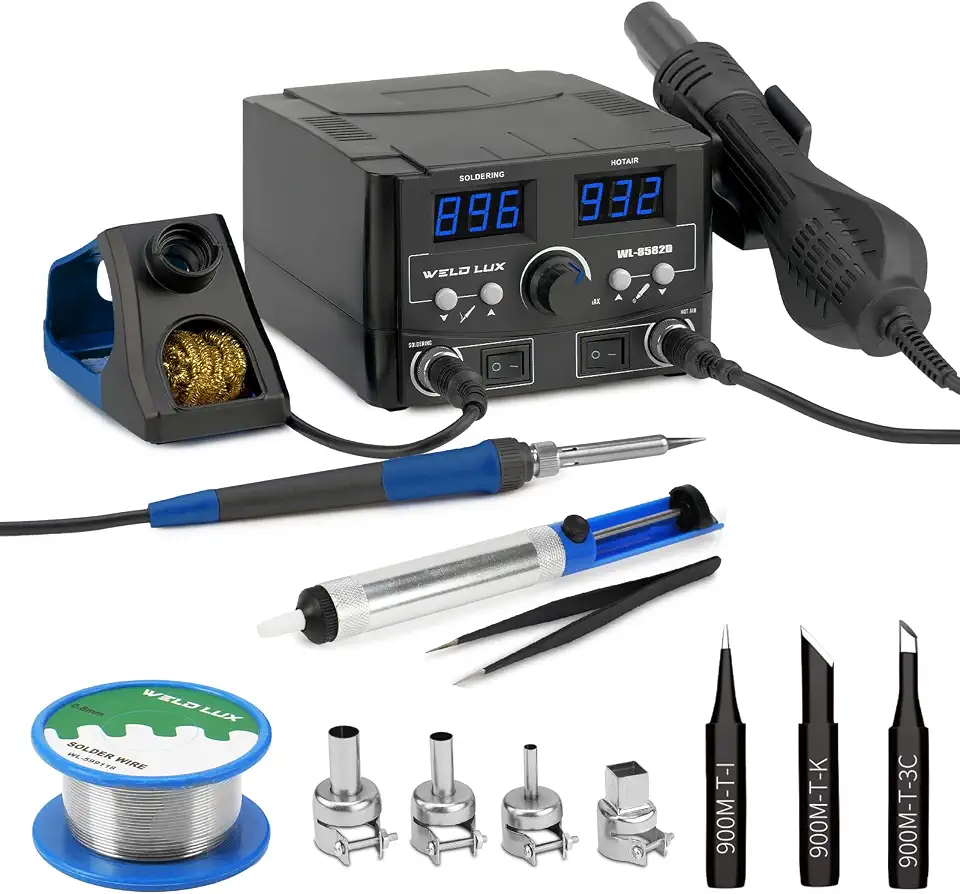 Kit de Estação de Solda Digital de 820 W Atualizado - Estação de Retrabalho de Ar Quente 2 Em 1 com Display °F/°C, Alternância de Ar Quente/Frio, Correção Digital de Temperatura E Função