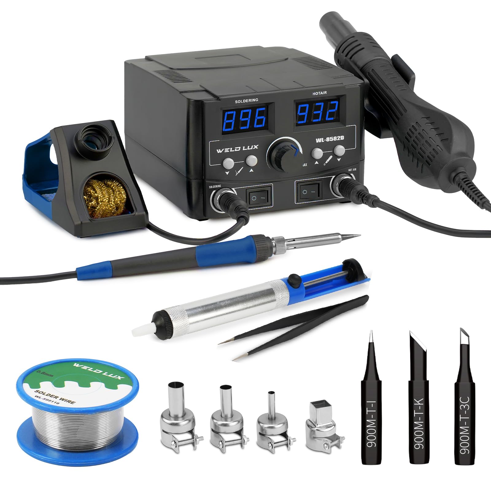 Kit de estación de soldadura digital de 820 W actualizado, estación de retrabajo de aire caliente 2 en 1 con visualización de °F /°C, conmutación de aire frío/calor, corrección digital de