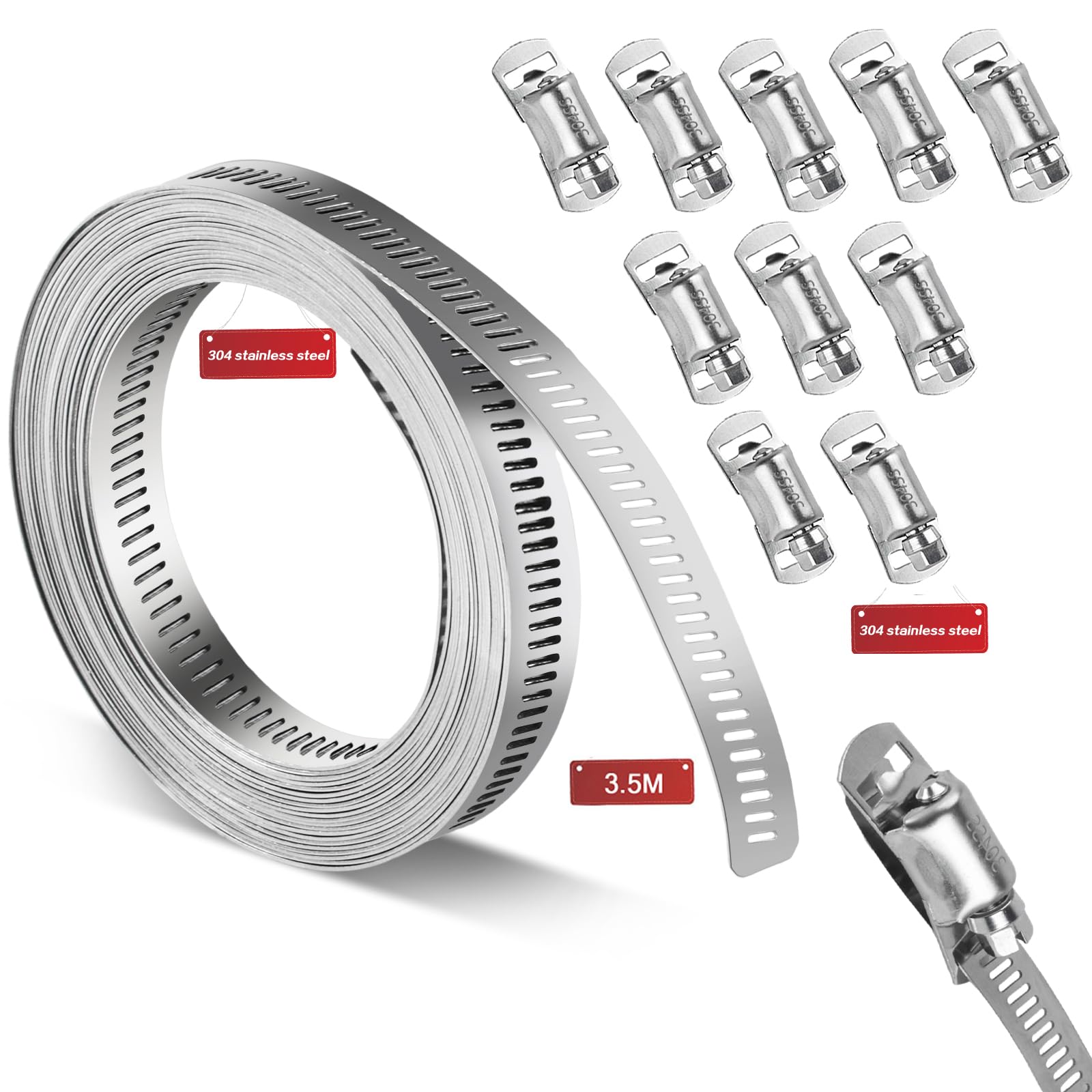 3.5 Meter Schlauchschellen Edelstahl, Einstellbare Schlauchschellen Endlos 304 Edelstahl, Schlauchklemmen für Wasser Gas Rohr/Automobil/Unterdruckschlauch Schlauchschellen Set (3.5 Meter)
