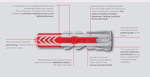 Vista 13 de fischer DuoPower 1/4" x 1-3/16", 100 enchufes sin tornillos, potente enchufe universal con tecnología inteligente de 2 componentes para fijaciones