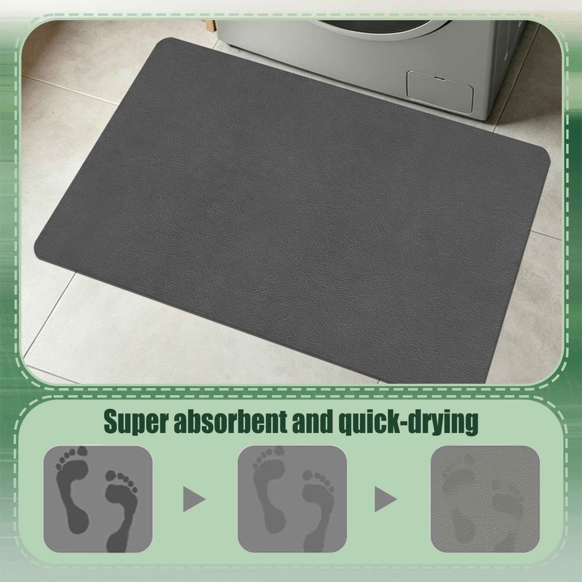 Alfombra de Baño 50 x 130 cm Super Absorbente Alfombrilla de Baño de Piedra Antideslizante y Antihumedad para Ducha, y Cocina, Gris Oscuro