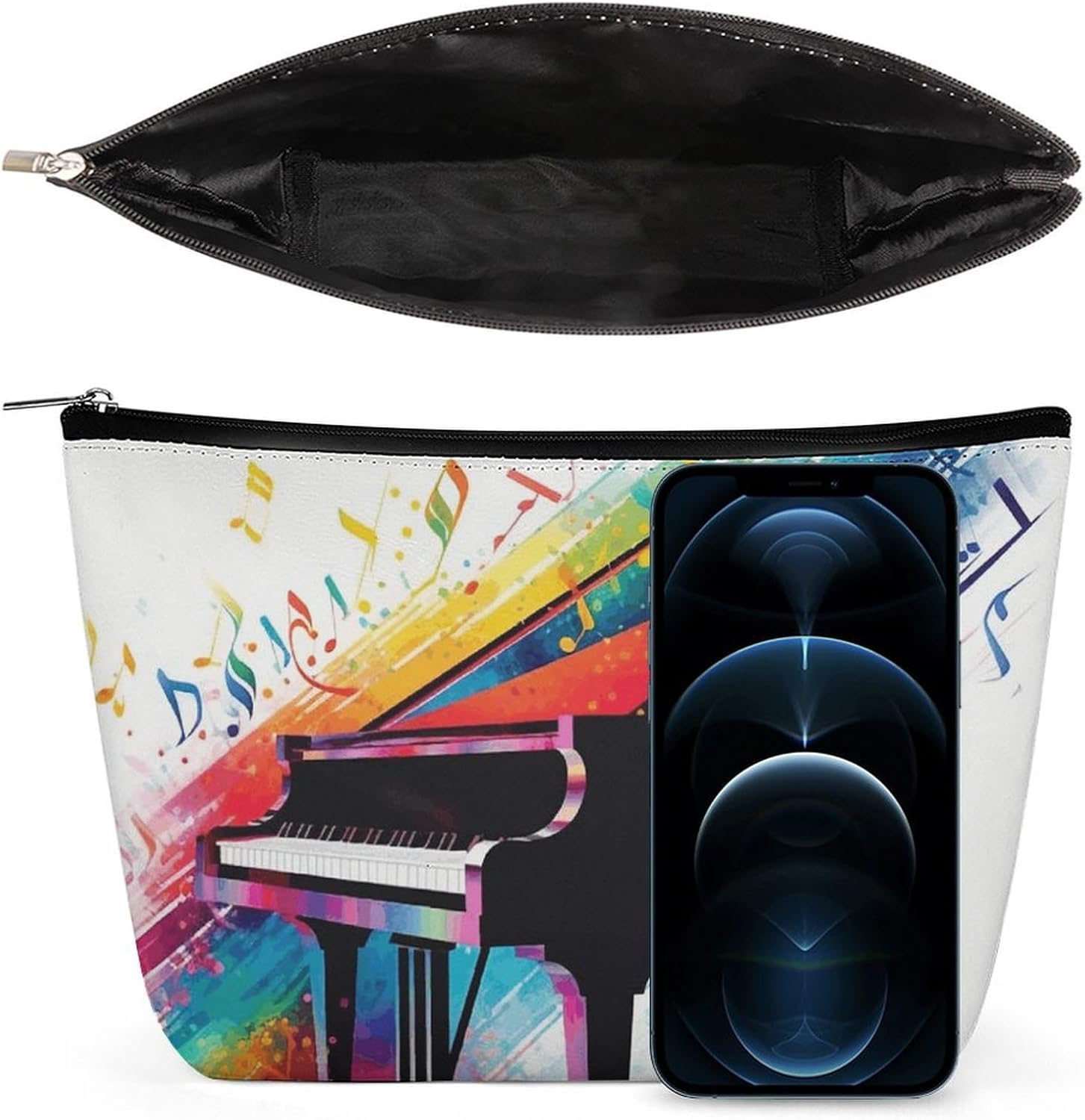 Makeup Bag for Women Cosmetic Bags Colorful Piano Keyboard Music Travel Toiletry Bag Cute Zipper Make Up Bags Large Capacity Make Up Case Organizer Portable Makeup Pouch for Travelling Gift image 3