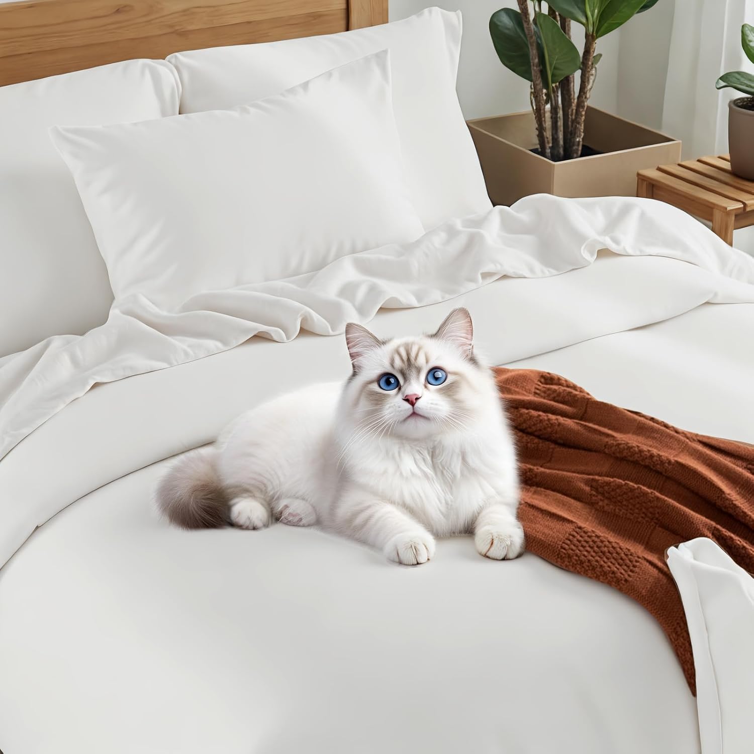 NEXHOME PRO Duvet Cover King, 100% Organic Bamboo Cooling Duvet Cover Set, Ultra Soft, 1 Duvet Cover and 2 Pillowcases, 104"x90", White, Comforter Not Included - Image 5