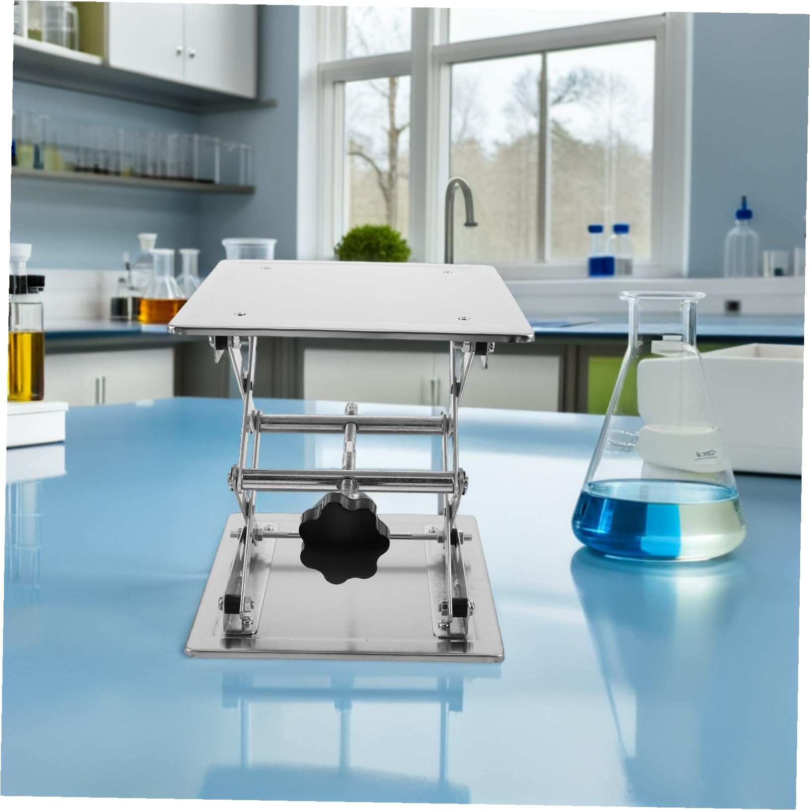 Plataforma Elevadora Manual de Acero Inoxidable Mini Gato de Laboratorio Soporte de Elevación para Experimentos el Aula