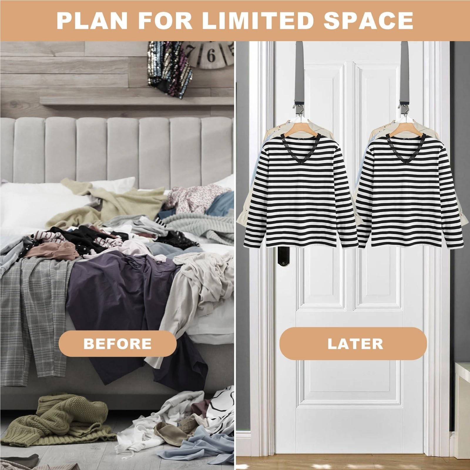 Gancho para puerta Ganchos for colgar sobre la puerta, colgador de acero inoxidable sin perforaciones, organizador for dormitorio, abrigo, sombrero, plegable, 2 uds(White)
