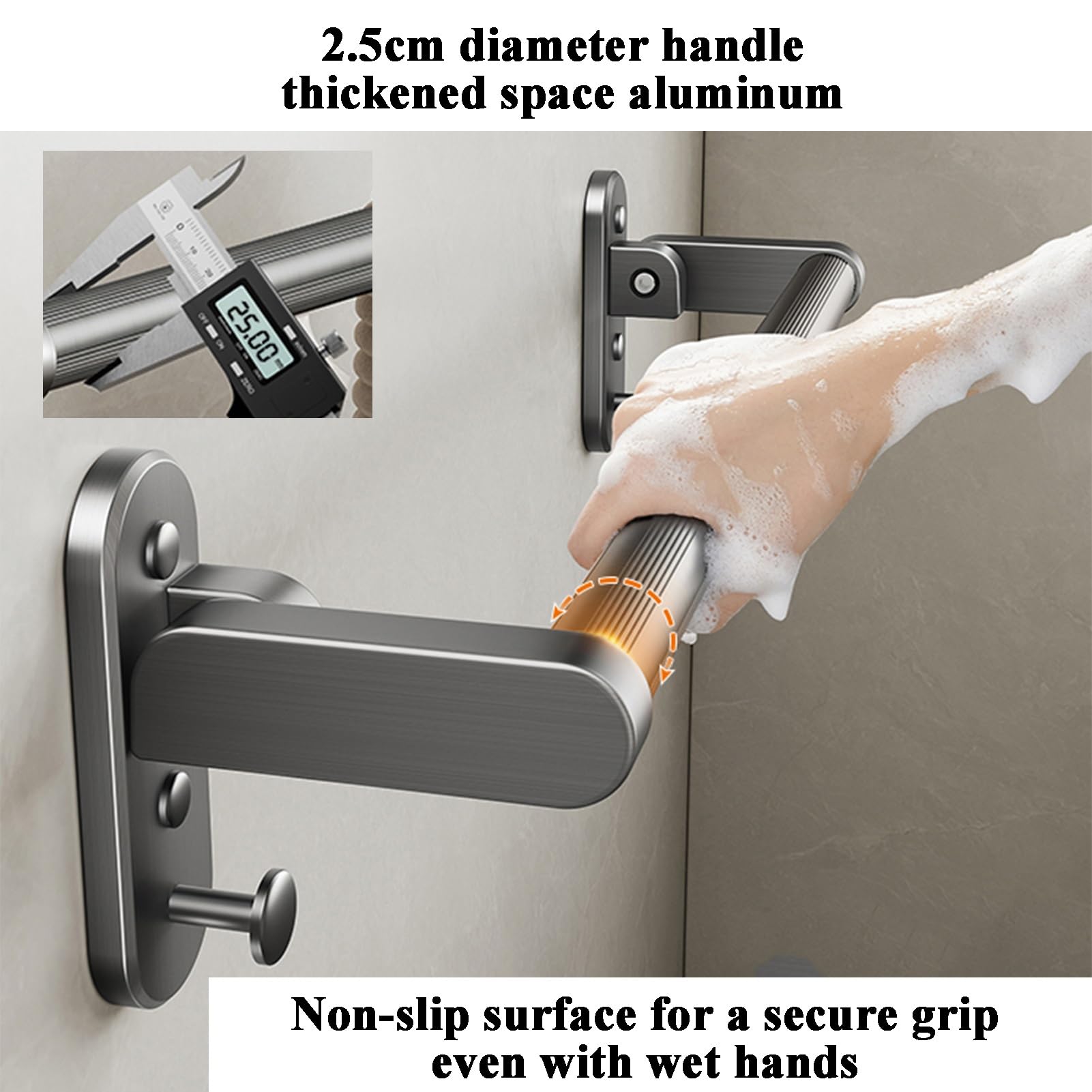 Barra De Agarre De Ducha Seguridad Plegable, Pasamanos Ayuda A La Movilidad, Mango Ducha Asistencia Soporte Equilibrio Montado En La Pared La Bañera(Color2,L-50cm)