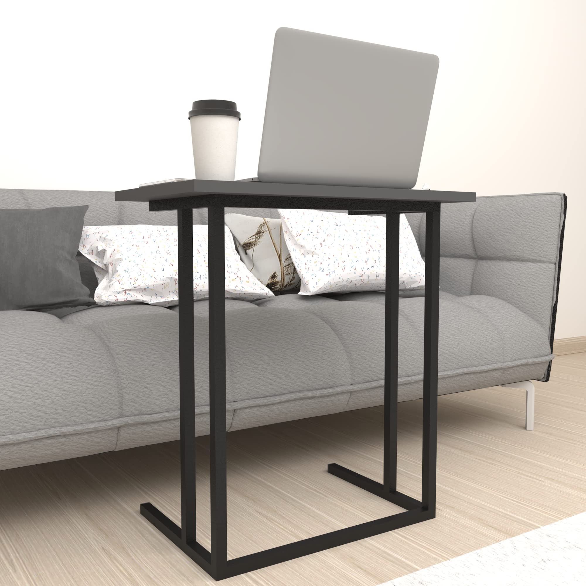 [en.casa] Tavolino Laterale (AxLxP) 65,5 x 60 x 35,5 cm Tavolino Basso con Piano di Appoggio per Notebook PC Portatile Consolle da Divano - Antracite