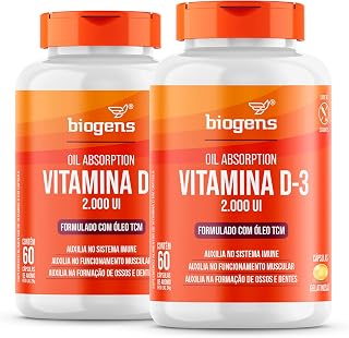 Vitamina D3 2000ui e Óleo Tcm (mct), Biogens, Kit 2x 60 cápsulas