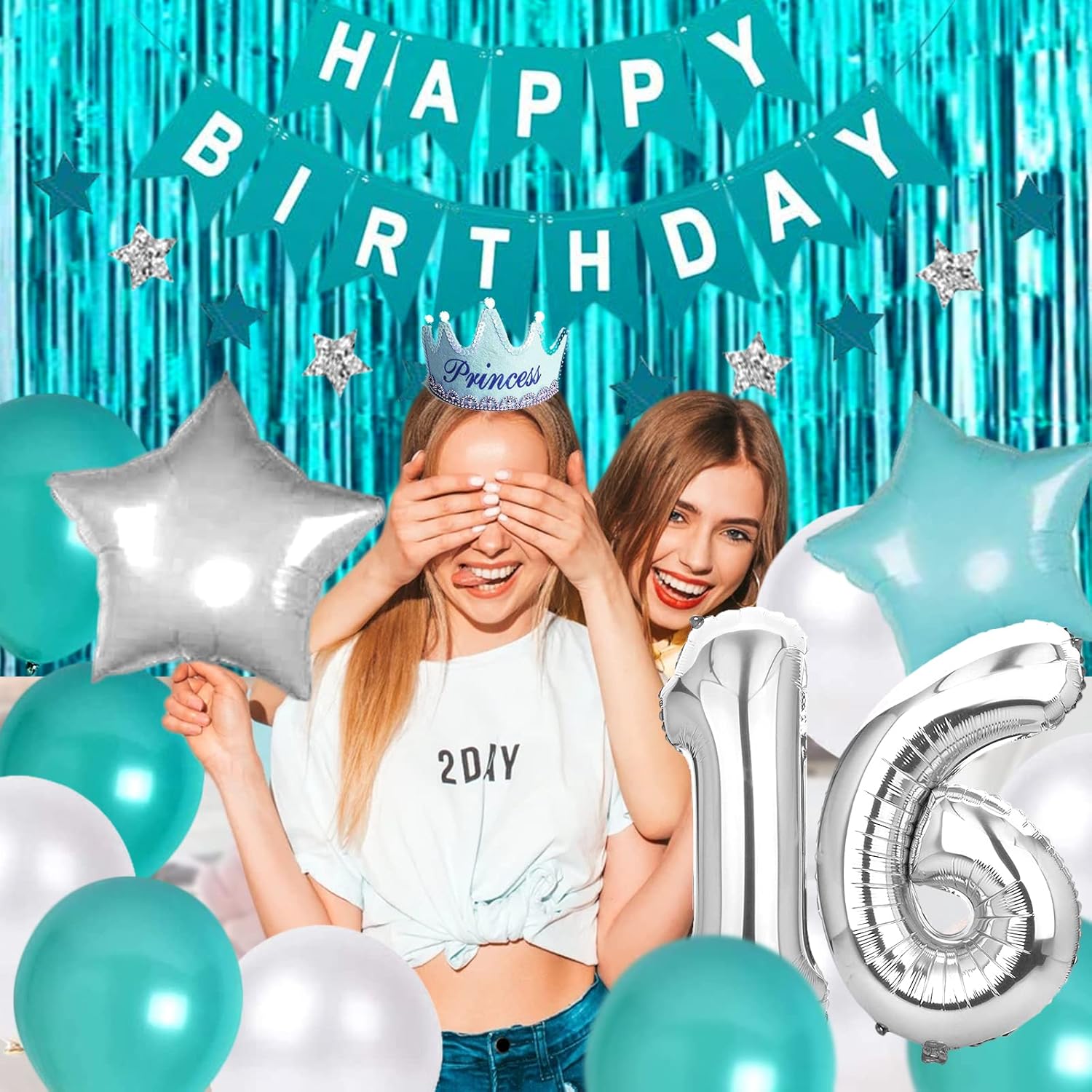 Teal Blue Sweet 16 Sixteen Decorations - Happy 16th Birthday Banner, Balloons & Supplies for Girls - Image 4