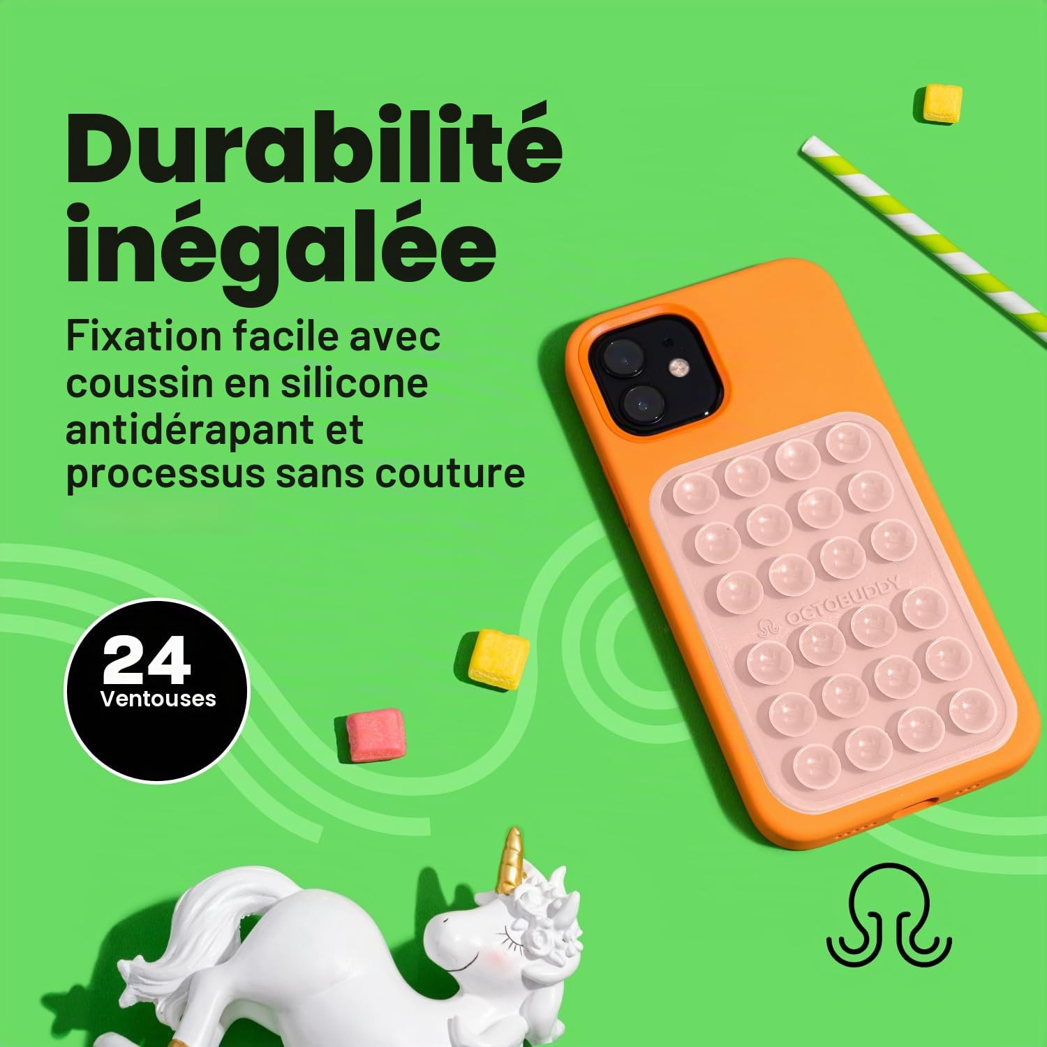 OCTOBUDDY Max || Support adhésif en Silicone pour Coque de téléphone || Compatible avec iPhone et Android, Support d'accessoires Mains Libres antidérapant pour Selfies et vidéos (Max - Rose Craie)