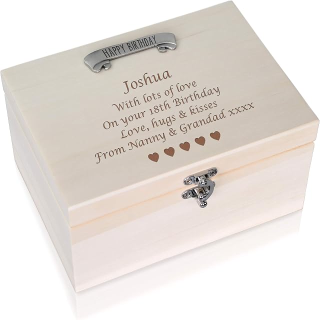 De Walden Boys 18th Birthday Gift Engraved Pine Keepsake Memory Box Eighteenth