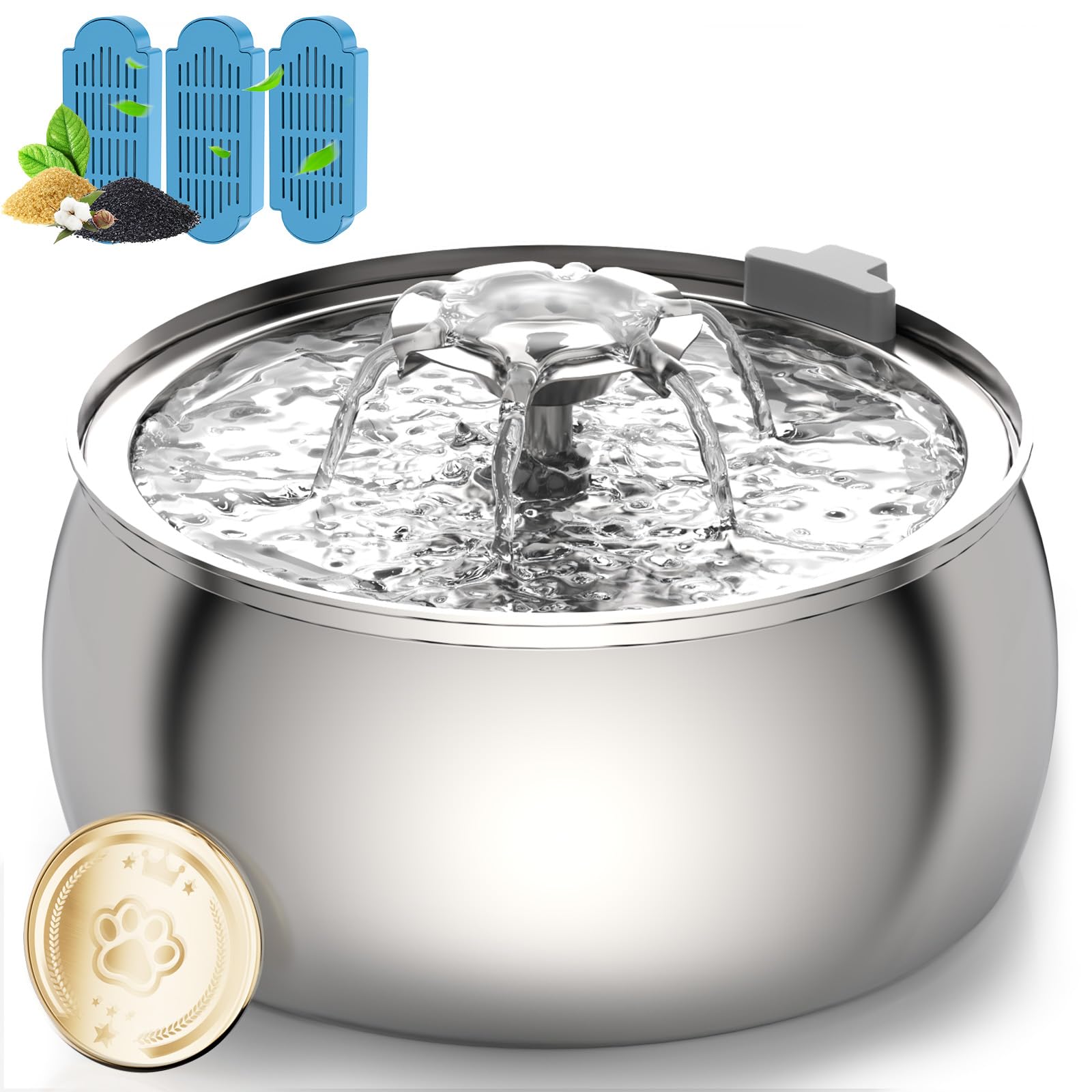 Tomxcute Cat Water Fountain, 4.0L/135oz Stainless Steel Cat Water Fountain, Flower Design, Ultra-Quiet Pump, Includes 3 Replacement Filters, for Cats
