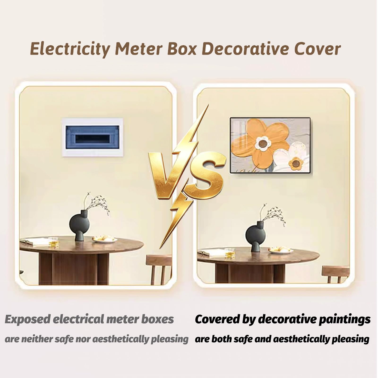 Cubierta Decorativa Moderna Para Panel Eléctrico, Panel De Disyuntores Ocultos De ABS, Tapa Para Caja De Contador Eléctrico Para Pared De Sala De Estar U Oficina En Casa(Black3,40x30cm/15.7x11.8in)