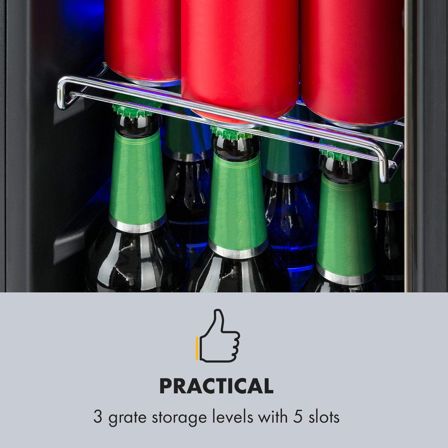 Klarstein Beerlager 56 Nevera para Bebidas, 56 L, 20 Botellas, Empotrable, 82 cm de Altura, Puerta de Cristal con Marco de Acero, 3 Estantes, 0-10 °C, Control Táctil, Negro